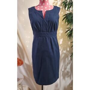 Boden Womens 100% Cotton Notch Neck Sleeveless Sheath Dress Size 4P Navy Blue